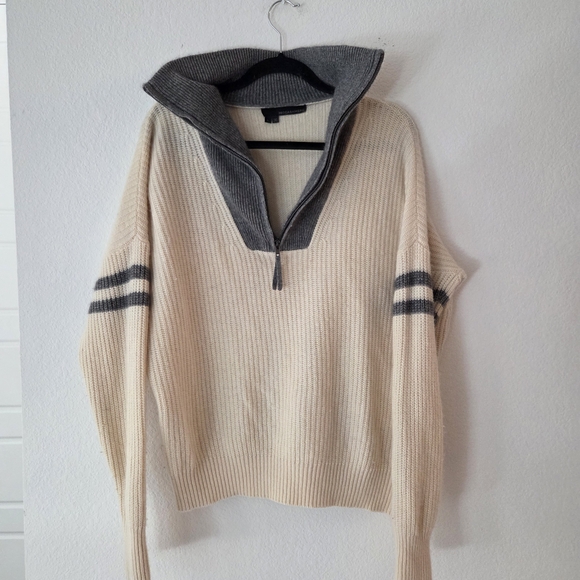 Women's Cream and Gray 360 Cashmere Sweater - Picture 5 of 9